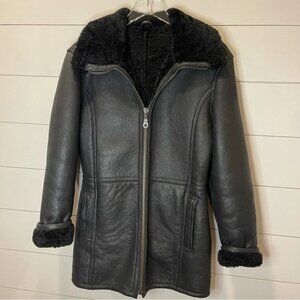 Vintage Runway USA Black Genuine Shearling Coat Womens Size Small